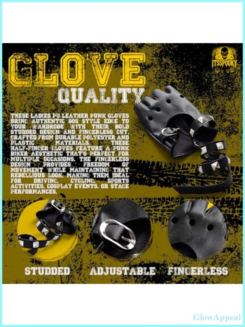 Punk Fingerless Gloves - PU Leather Studded Biker Driving Cycling Half Finger